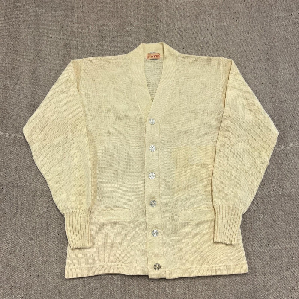 Vintage Vic Young Letterman Cardigan Sweater Mens Large White 1940s